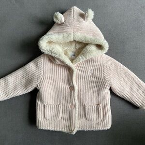 Gap Pink Knit Sherpa Baby Hoodie with Ears